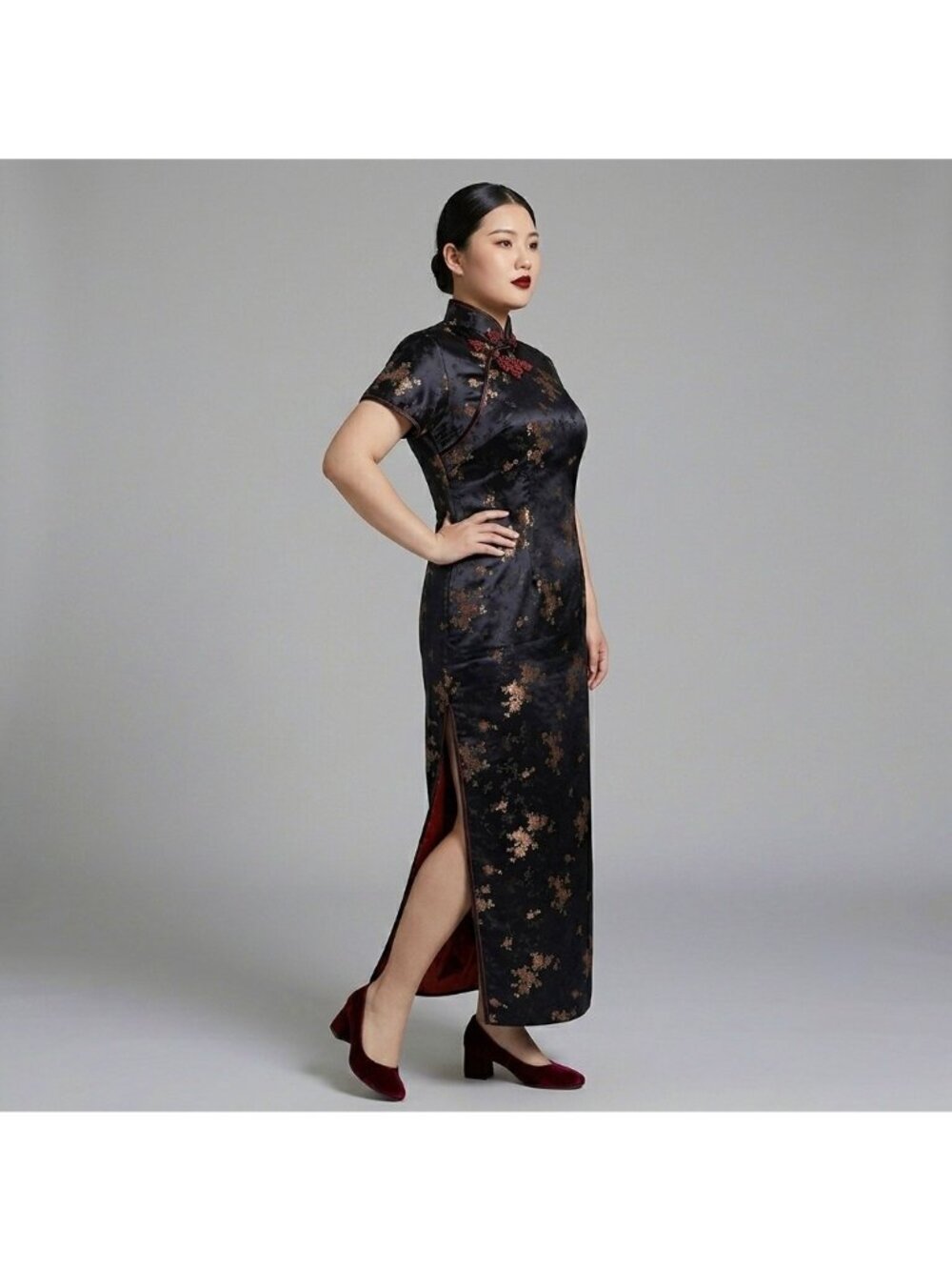 NWT Vintage 90s Salz Squirrel Cheongsam Maxi Dress Sz XL Satin Mandarin Asian - Picture 2 of 16